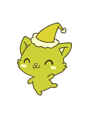 Kawaii kedisinin Noel karikatürünü çizen el animasyonunun rengi değişiyor