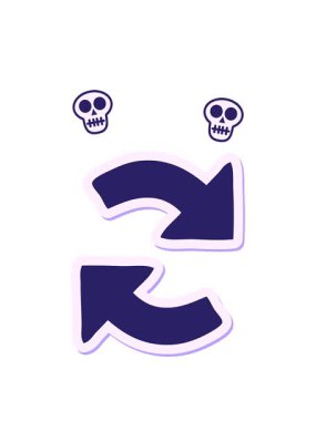 sevimli bir çizgi filmin yön gösteren okunun çıkartmasının kafatası animasyonu