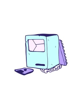 Kırık eski bilgisayar çizgi filminin gösterişli satış animasyonu