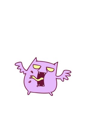 Parlak kawaii renkli şirin korkutucu kawaii yarasasının serbest çizim animasyonunun yükselişi ve yüzüşü