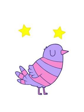 dönen yıldızlar el çizilmiş bir kuşun çizgi filmlerinin animasyonları.