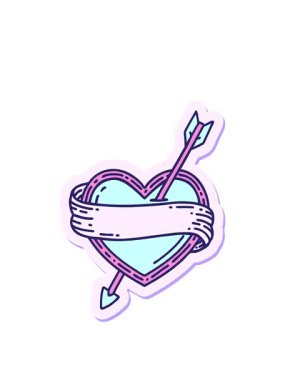 Geleneksel bir ok kalp ve bayrak şeklinde dövme çıkartması yapıştırmak