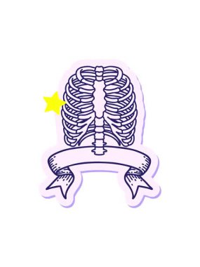 Parlayan yıldızlar, göğüs kafesi pankartıyla dövme stili çıkartmasının animasyonunu etkiler.