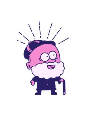 Geleneksel dövme stilini gösteren hareketli animasyon. Bastonlu mutlu yaşlı adam.