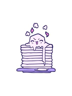 Dikkat çekici el çizimi çizgi film tereyağı krep üzerinde erimesi.