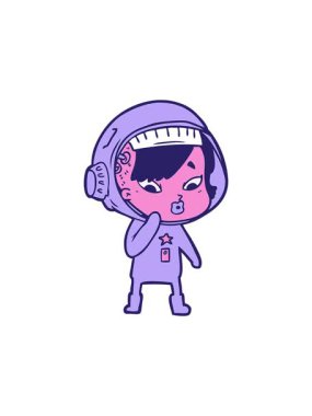 Freehand karikatür astronot kadının bölünme etkisi