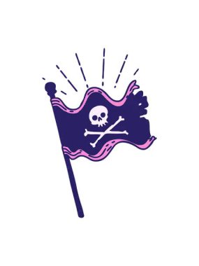 Geleneksel dövme stili korsan bayrağı sallamanın canlandırma efektini piksel hale getir