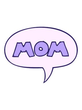 Çizgi film karakterinin hareketli animasyonu anne ve çizgi roman tarzında konuşma balonu.