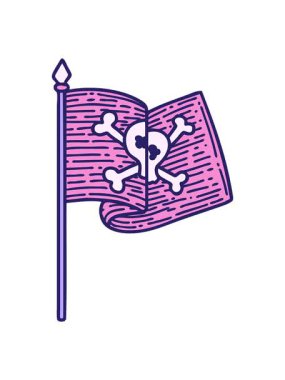 Korsan bayrağının ikonik dövme şeklindeki görüntüsünü salla ve durdur