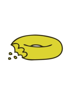 El çiziminin renkli animasyonu. Isırılmış tuhaf çizgi film simit.