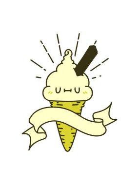 Dövme stili dondurma karakterli kaydırma afişinin renk animasyonu