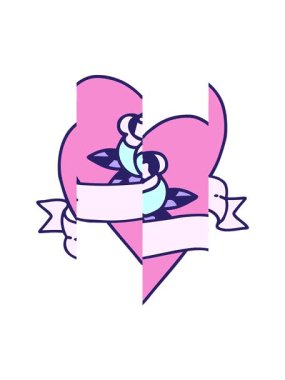 Dövmenin hareketli animasyonu geleneksel kalp gül ve bayrak stilinde