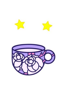 dönen yıldızlar dövme stili bir fincan ve çiçeğin animasyonu