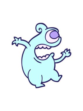 Dikkat çekici el çizimi çizgi film tarzı yeşil uzaylı animasyonu