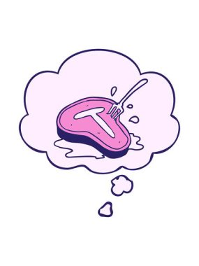 Düşünce baloncuğu ile karikatür bifteğinin hareketli baskısı