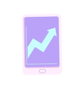 Ticari performans grafik vektör illüstrasyon simgesini gösteren elektronik tabletin canlandırmasının yükselişi ve yüzdürülmesi