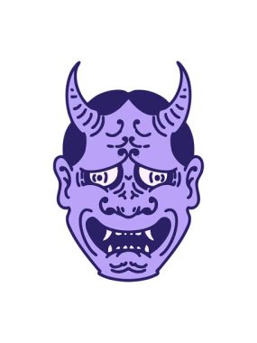 Japon tiyatro kabuki maskesinin parlak ışık efektleri.