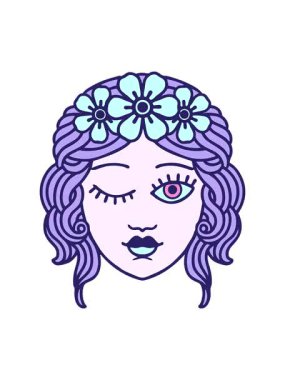 Dövmenin hareketli animasyonunu geleneksel bir şekilde yapan bakireler göz kırpıyor.