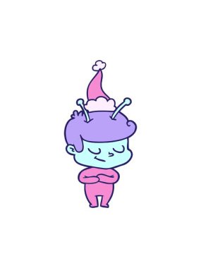 Noel Baba şapkası takan bir uzay adamının çizdiği çizginin hareketli animasyonu.