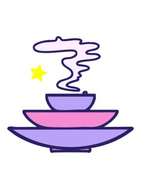 Parıldayan yıldızlar Japon yemek kaselerinin animasyonunu etkiler.