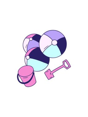 Karikatür karikatür karalama plaj toplarının bir kova ve kürek ile bölünme etkisi