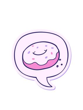 Yanıp sönen radyal çizgiler üzerinde konuşma kabarcığı yapıştırması serpiştirilmiş çizgi film donutunun animasyonu