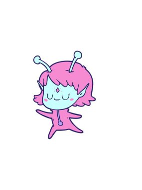 Çizgi filmdeki uzaylı kızın yatay titreşimli animasyonu