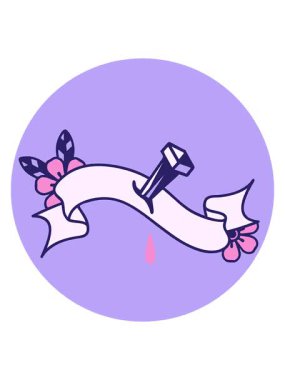 Dövme stili simgenin titreşimli hareketli animasyonu demir çivi pankartıyla