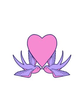 Dövmenin geleneksel kırlangıçlar ve kalp şeklinde parlayan radyoaktif animasyonu