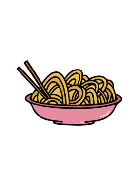 Kasede servis edilen udon eriştelerinin hareketli animasyonları.