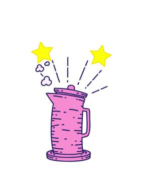 Dönen yıldızlar geleneksel dövme stili kahve sürahisinin çizimlerinin animasyonu