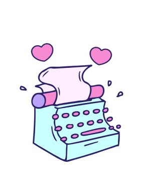 dönen kalp animasyonu eski moda daktilonun çizilmiş karikatürü.