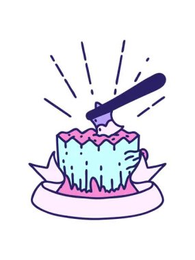 ağaç kütüğünde dövme stili baltayla parşömen pankartının canlandırma efektini göster