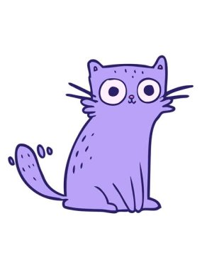 Çizgi filmin hareketli animasyonu dik dik bakan kedi.