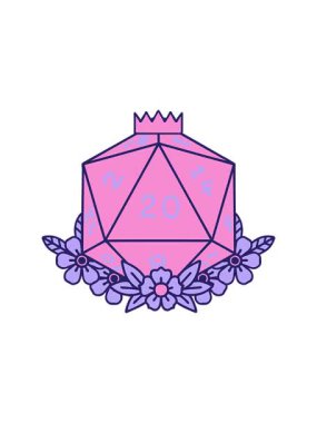 20 D20 zarının hareketli animasyonları çiçek elementleriyle yuvarlanıyor