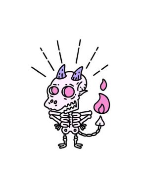 Geleneksel dövme stili iskelet iblis karakterinin canlandırmasının dönen hareketi.