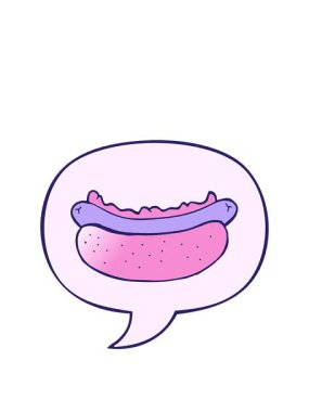 Çizgi film sosisli sandviçi konuşma baloncuğuyla düzgün bir gradyan stiliyle canlandırıyorum.