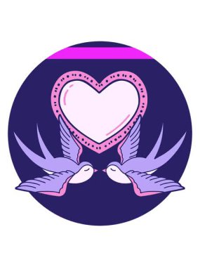 Kırlangıçlar ve kalp tasarımı ikonik dövme imajını canlandırır.