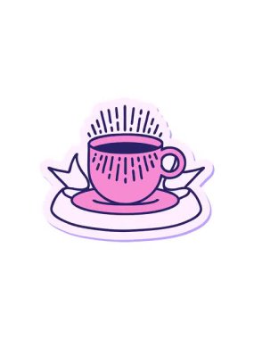 Dövme stili çıkartmanın dönen hareketli animasyonu bir fincan kahve pankartıyla