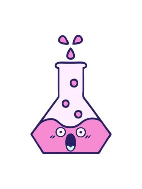 Bilimsel bir deney şişesinin çizgi filminin animasyonunu oynat ve duraklat