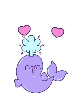 Geleneksel dövme stili dönen kalp animasyonu Mutlu fışkırtan balina karakteri