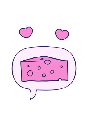 Konuşma baloncuklu peynirin dönen kalpleri.