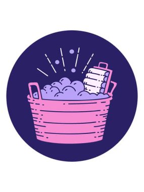 Dövme stili eski çamaşır tahtası ve fırçalama kabının animasyonunu bob ve duraklat