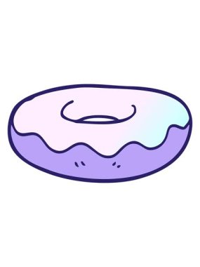 Çizgi film karalamalarının parlak ışık efektleri buzlu donutu.