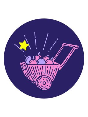 Parlayan yıldızlar, dövme tarzı bir elma vagonunun animasyonunu etkiler.