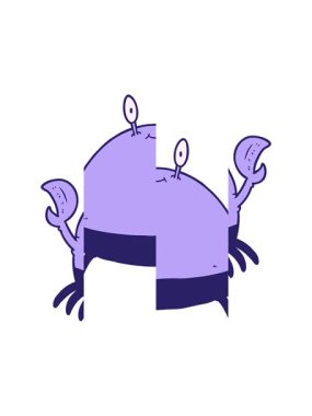 Bir çizgi film yengecinin bölünmüş hareket animasyonu