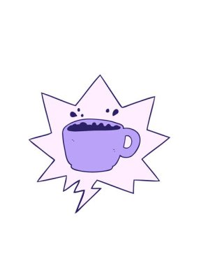 Yanıp sönen radyal çizgiler kahve fincanının konuşma baloncuklu karikatürünü canlandırıyor