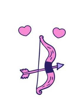 Karikatür karikatür karalama yayı ve okun dönen kalpleri