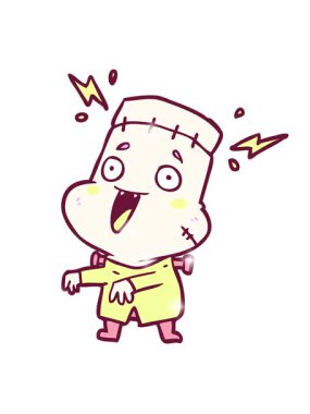 Parlak renkli, çizgi film karakteri yaşayan, yaşayan ölü bir canavarın canlandırma efekti.