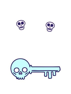 Ürkütücü bir iskelet anahtarın çizgi filminin dönen kafatası animasyonu